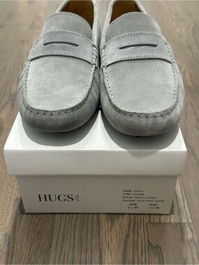 HUGS Dove Grey Suede Penny Driving Loafers for Men